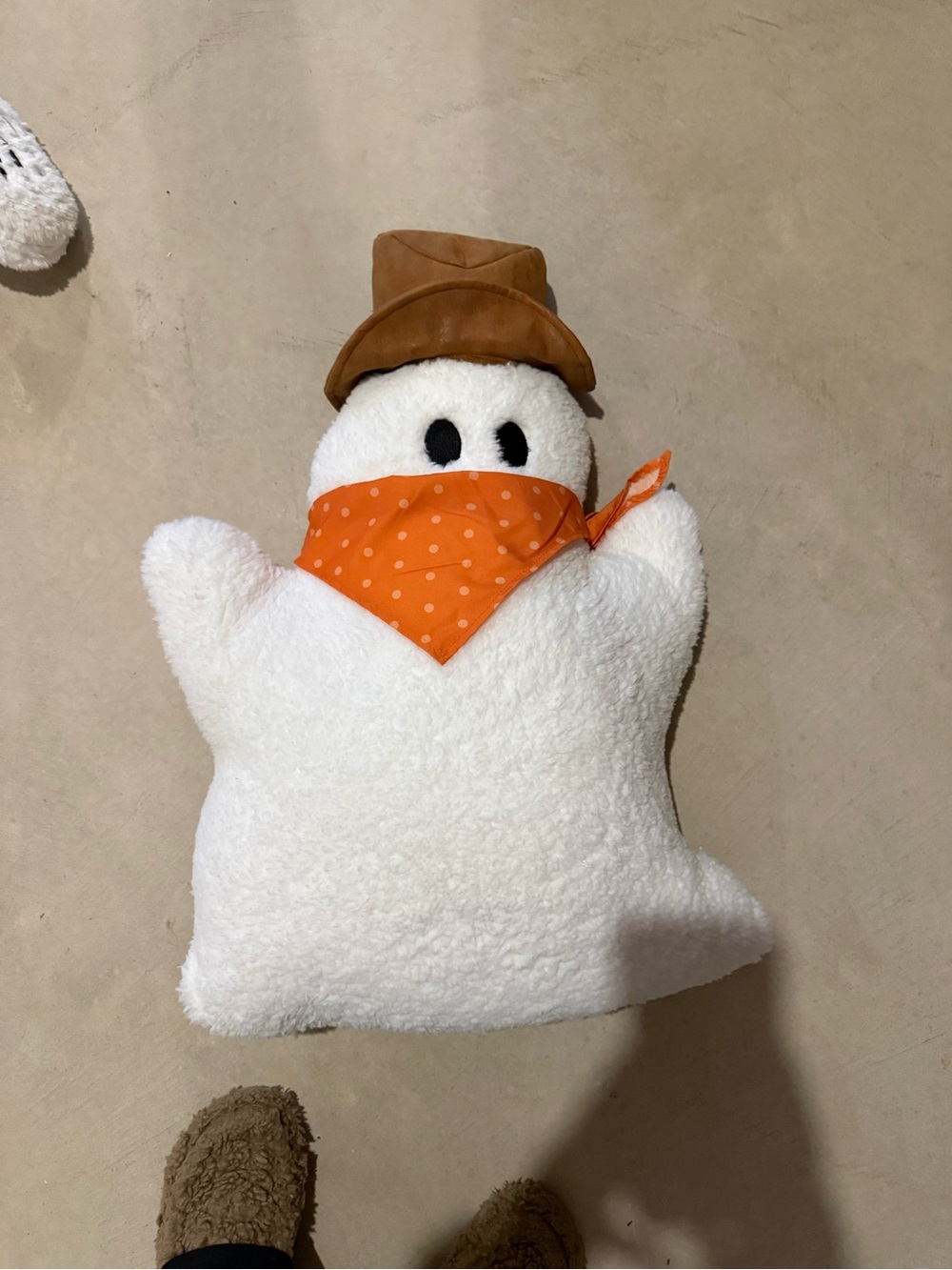 White Plush sherpa cowboy ghost pillow